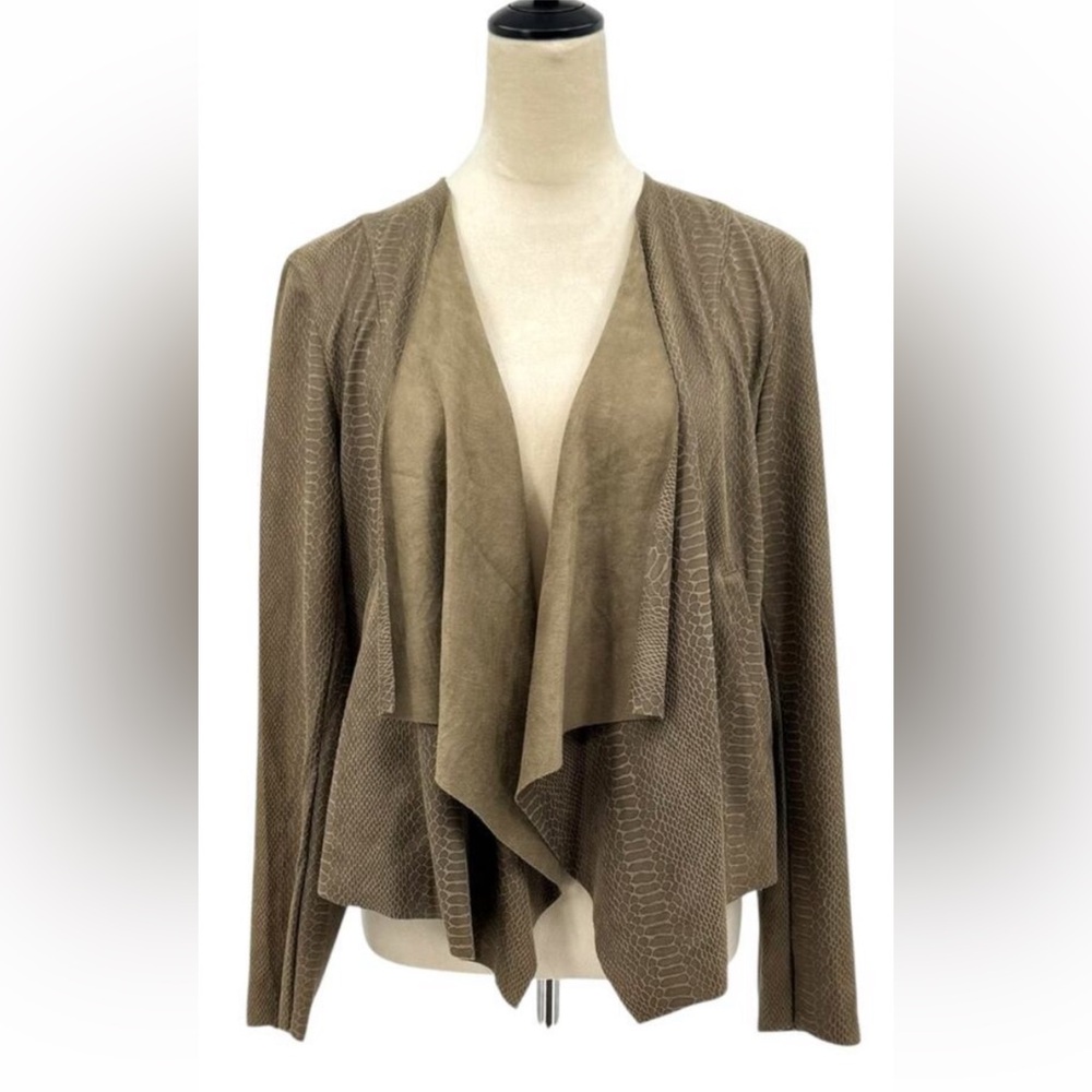 Blank NYC Faux Suede Olive Brown Color Reptile Print Draped Jacket Size Medium